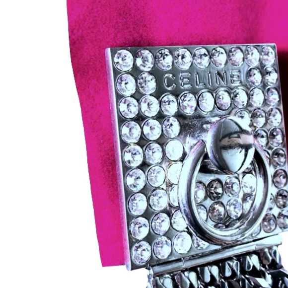 Celine Rare Vintage Pave Silver Door Knocker Logo Chain Link Archival Brooch Pin - Picture 3 of 13